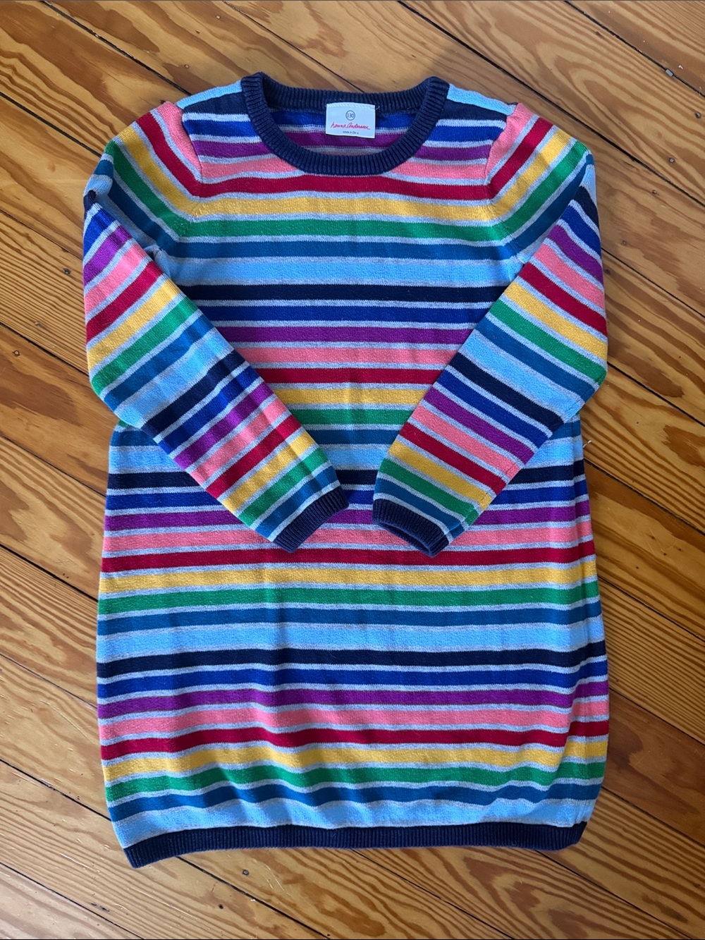 Hanna Andersson Rainbow Stripe Knit Dress - Navy Trim